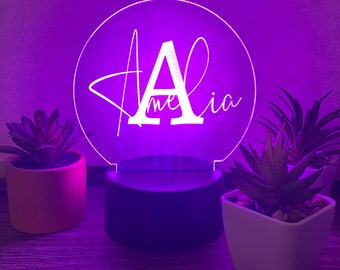 Personalized Name Mini LED Desk Lamp - Personalized Gifts for Her - Unique Birthday Gift - Bedside Table Room - 7 Light Color Options