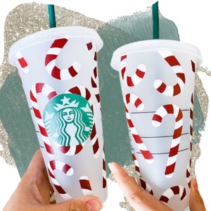 Candy Cane Starbucks Stocking  Reusable Cold Cup with lid & Straw or Hot Cup Holiday Tumbler  Thanksgiving Spring 2024