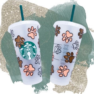 Starbucks Paw Print Cold Cup with Straw or Hot Cup with Lid and personalized Name. Animal paws Spring 2024