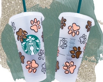 Starbucks Paw Print Cold Cup with Straw or Hot Cup with Lid and personalized Name. Animal paws Spring 2024