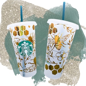 Starbucks Honey Bee Cold Cup with Straw and Hot Cup Bee Wrap Starbucks Tumbler with Name Spring 2024