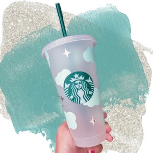 Starbucks Cold Cup with Clouds and Name Option. Reusable Tumbler and Straw Spring 2024