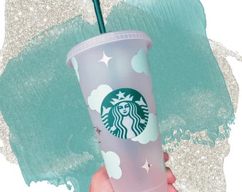 Starbucks Cold Cup with Clouds and Name Option. Reusable Tumbler and Straw Spring 2024