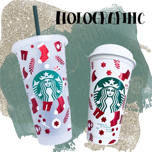 Holographic  Eve Starbucks Stocking Reusable Cold Cup with lid & Straw or Hot Cup Tumbler  2023 Spring 2024