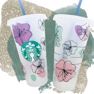 Starbucks Leaf Cold Cup with Straw or Hot Cup  with Pastel Flowers and Name Option    Holiday Cup Spring 2024