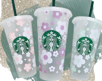 Starbucks Cold Cup with Straw Retro Daisy Starbucks Cold Cup  2023 with Pastel Wrap Starbucks Spring 2024