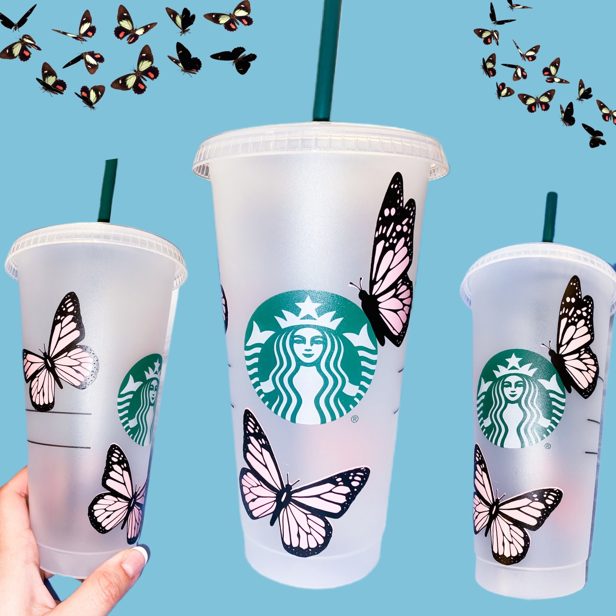 Set of 2 Starbucks Coffee Butterfly Reusable Hot Cup Tumblers 16 oz