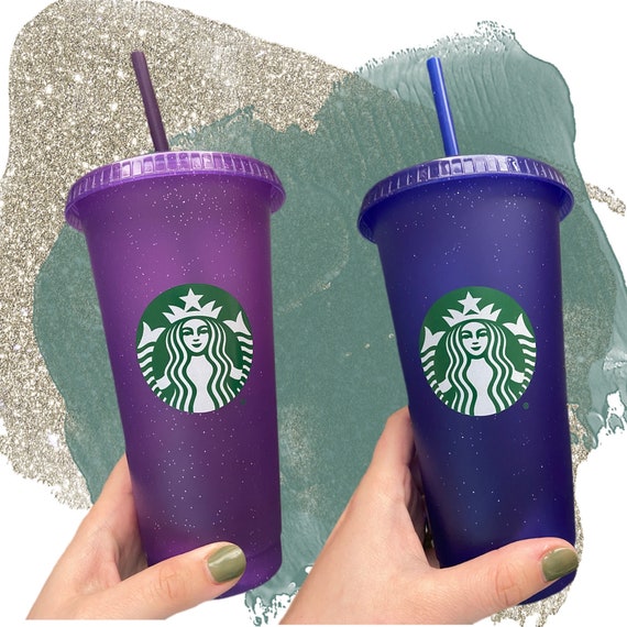 Starbucks Reusable Cold Cups with Lids & Straws-Set Of 5 Glitter Color  Changing