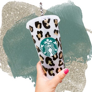Starbucks Cold Cup or Hot Cup with Leopard Cold Cup Straw & Leopard Wrap Starbucks Tumbler Cup Spring 2024