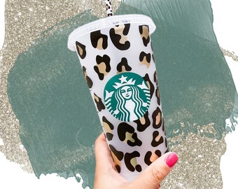 Starbucks Cold Cup or Hot Cup with Leopard Cold Cup Straw & Leopard Wrap Starbucks Tumbler Cup Spring 2024