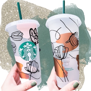 Starbucks Butterfly Art Cold Cup with Straw or Hot Cup Butterfly Flower     Tumbler Spring 2024