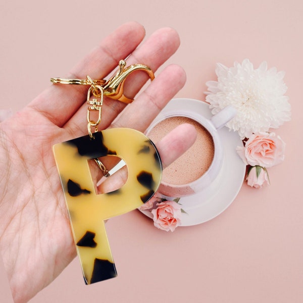 Leopard Print Keyring Keychain Letter Initial Key Ring Resin Keyring Leopard Print Keychain Accessories Key Accessory Initial Letter