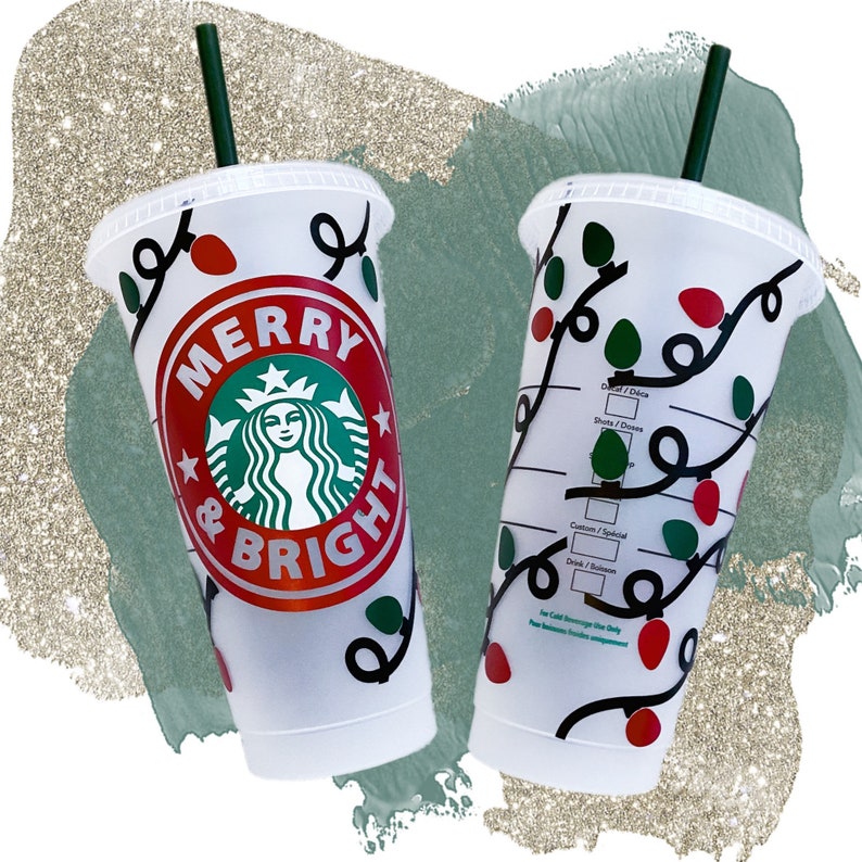 Christmas Holiday Lights Starbucks Stocking Reusable Cold Cup With Lid