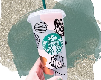 Starbucks Butterfly Floral Cold Cup with Straw or Hot Cup with Lid and Custom Personalized Name Spring 2024