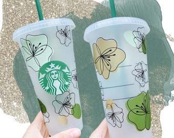Starbucks Cold Cup with Straw Leaf Cold Cup or Hot Cup Boho Wrap Tumbler with Name    Tumbler Green Spring 2024