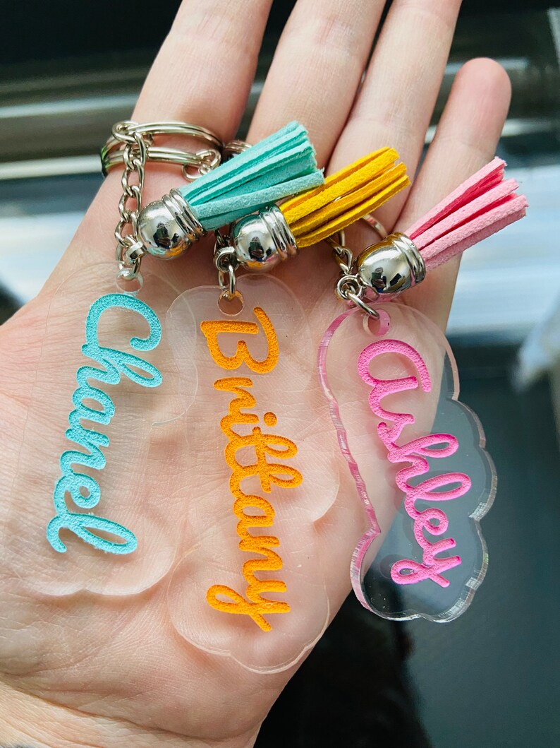 Personalised Acrylic Keyring keychain Initial and Name Custom Gift with Tassel Personalised Acrylic Keyring keychain Initial and Name Custom Gift with Tassel
