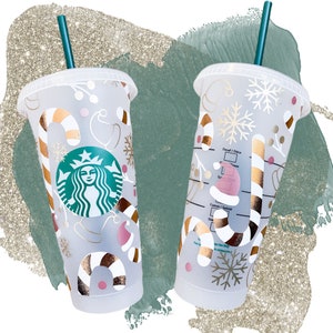 Candy Cane Starbucks Stocking Reusable Cold Cup With Lid & 