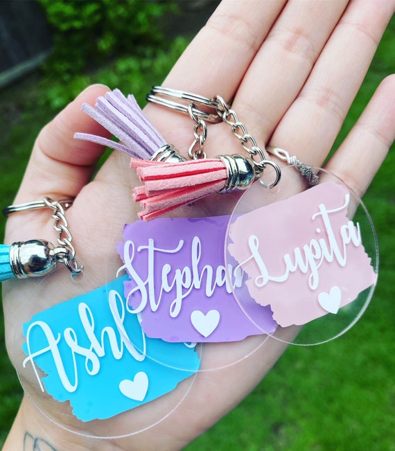 Personalized Round Acrylic Keychain, Custom name for her