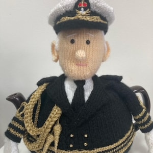 HM King Charles III in Royal Navy Uniform Tea Cosy Knitting Pattern