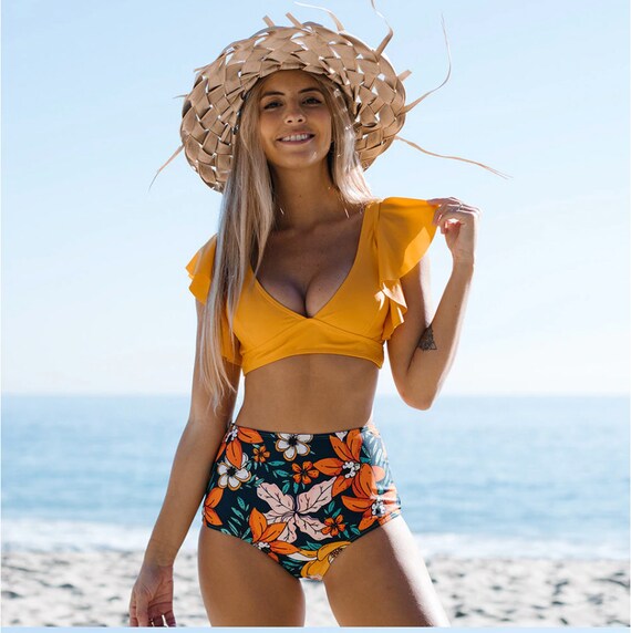 yellow floral bathing suit