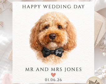 Personalised Watercolour Dog Wedding Card, Custom Pet Portrait Bride Groom Gift