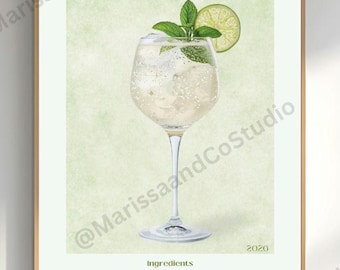 Hugo Spritz Cocktail Print, Cocktail Wall Art, Bar Cart Decor, Kitchen Wall Art, Aperitivo Poster, Italian Cocktail Print, Trendy Home Bar