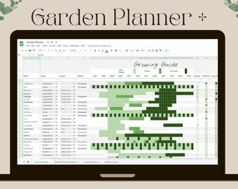 Agenda de jardin + feuille de calcul verte, modèle d'agenda de jardin Google Sheets, aménagement de jardin, aménagement de jardin