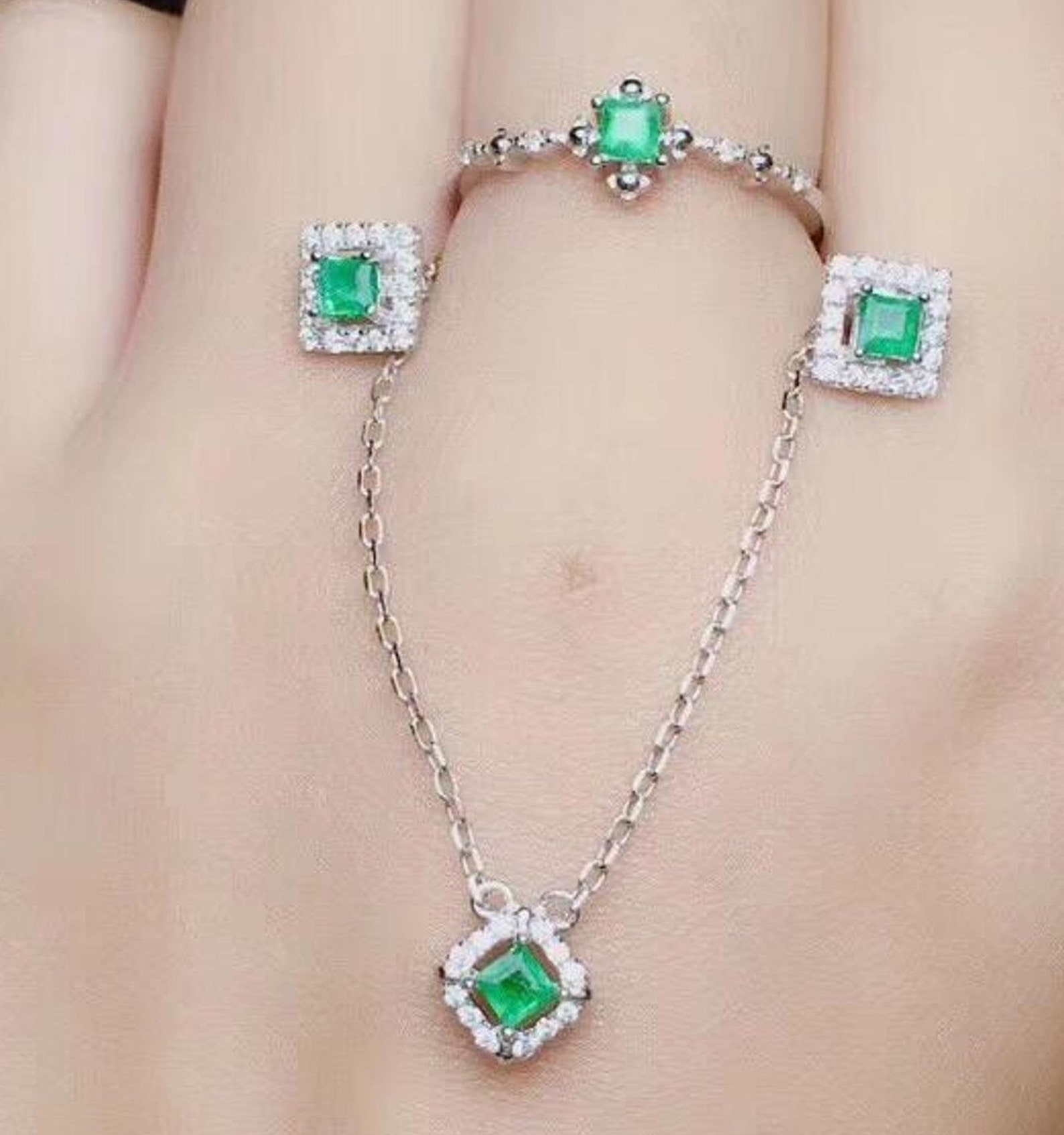 Natural Emerald Jewelry Set White Gold Over 925 Sterling Etsy