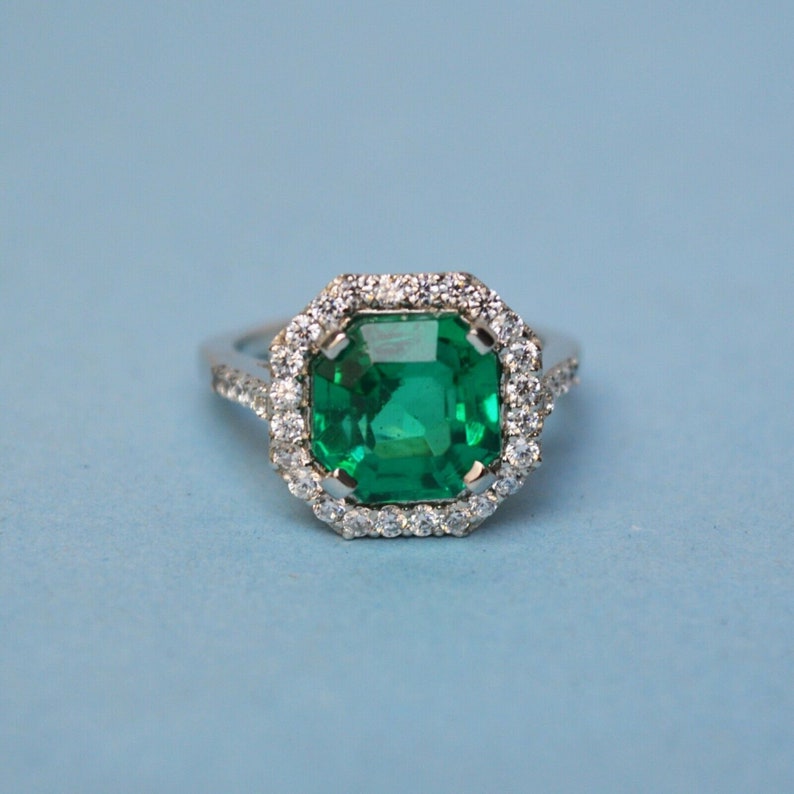 5.25 Ct EmeraldZircon Engagement Ring 925 Sterling Silver Natural Certified Christmas Gift