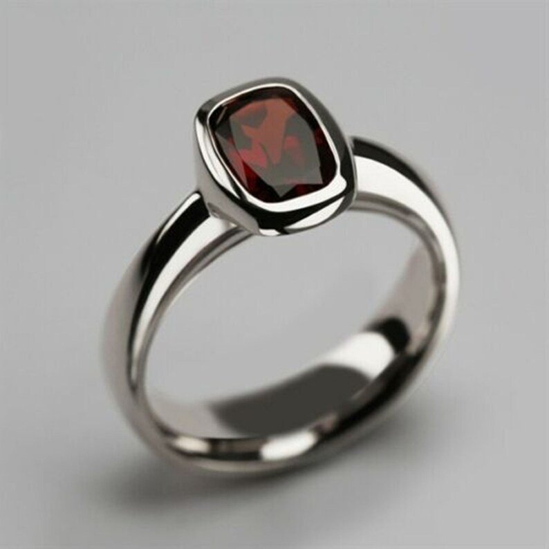 925 Sterling Silver Simple Ring 4.30 Carat Garnet Rectangle Natural Gemstone Handmade Ring Natural GarnetGomed.,Valentine Day Gift.