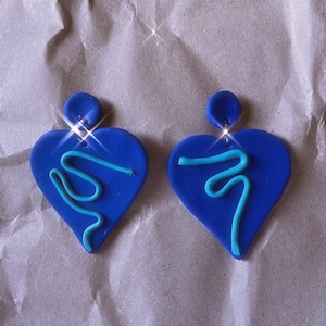 Blue polymer clay heart earrings made of polymer clay earrings