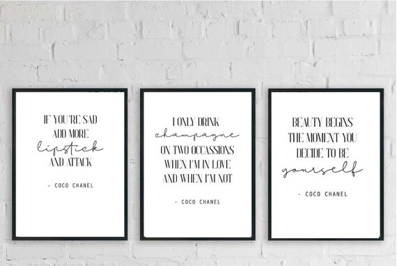 Coco Chanel Wall Art, Set of 3 Fashion Prints, Chanel Wall Art, Quote  Print, Fashion Quotes, Digital Prints