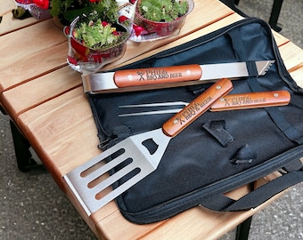 SALE! Was 24.99 Barbecue set personalised, bbq set, wooden handled engraved set in case, ideal Father’s Day gift