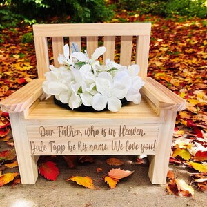 memorial bench, wooden and personalised flower urn, engraved bench image 7