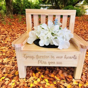 memorial bench, wooden and personalised flower urn, engraved bench image 10