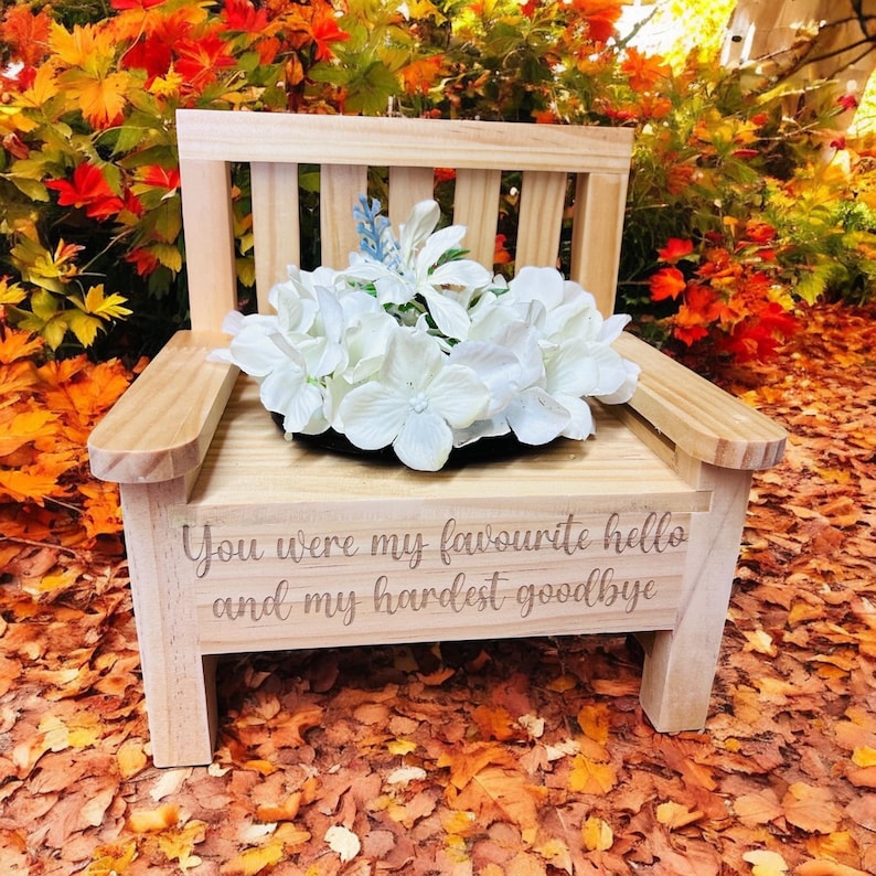 memorial bench, wooden and personalised flower urn, engraved bench image 8