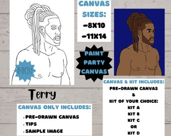 Terry / Pre-drawn Canvas / Pre-Sketched Canvas / Outlined Canvas / Sip and Paint / Paint Kit / Canvas Painting / DIY Paint Party