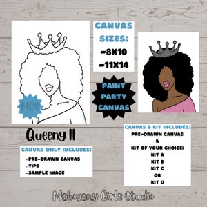 Queeny II / Pre-drawn Canvas / Pre-Sketched Canvas / Paint Party Kit / Sip and Paint / Paint Kit / DIY Paint Party