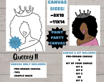 Queeny II / Pre-drawn Canvas / Pre-Sketched Canvas / Paint Party Kit / Sip and Paint / Paint Kit / DIY Paint Party