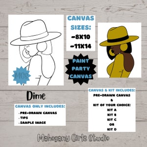 Dime / Pre-drawn Canvas / Pre-Sketched Canvas / Outlined Canvas / Sip and Paint / Paint Kit / Canvas Painting / DIY Paint Party