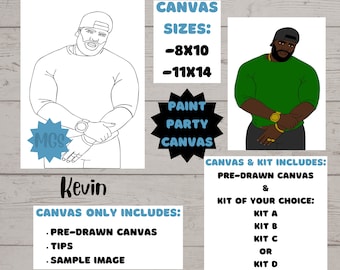 Kevin / Pre-drawn Canvas / Paint Parties / Outlined Canvas / Sip and Paint / Paint Kit / Canvas Painting / DIY Paint Party