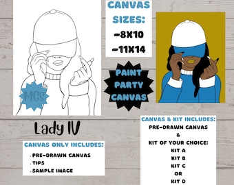 Lady IV / Pre-drawn Canvas / Paint Parties / Outlined Canvas / Sip and Paint / Paint Kit / Canvas Painting / DIY Paint Party / Afro Women