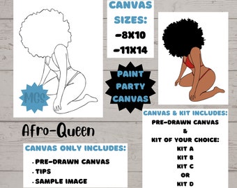 Afro Queen / Pre-drawn Canvas / Paint Parties / Outlined Canvas / Sip and Paint / Paint Kit / Canvas Painting / DIY Paint Party