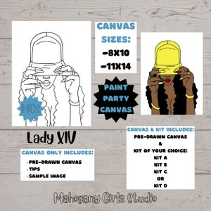 Lady XIV / Pre-drawn Canvas / Pre-Sketched Canvas / Sip and Paint Party Kit / Sip and Paint / Paint Kit / Canvas Painting / DIY Paint Party