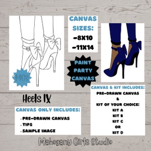 Heels IX / Pre-drawn Canvas / Pre-Sketched Canvas / Outlined Canvas / Sip and Paint / Paint Kit / Canvas Painting / DIY Paint Party