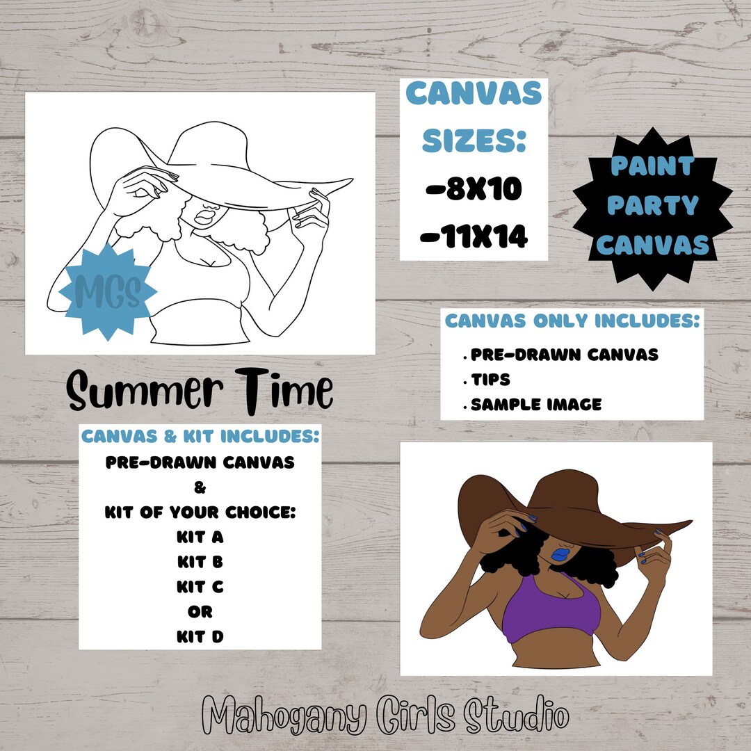 Summer Time / Pre-drawn Canvas / Pre-sketched Canvas / Outlined Canvas ...