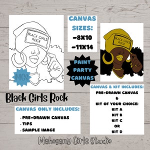 Black Girls Rock / Pre-drawn Canvas / Pre-Sketched Canvas / Outlined Canvas / Sip and Paint / Paint Kit / Canvas Painting / DIY Paint Party