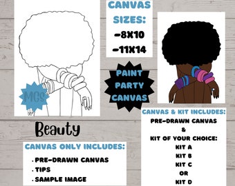 Beauty / Pre-drawn Canvas / Pre-Sketched Canvas / Outlined Canvas / Sip and Paint / Paint Kit / Canvas Painting / DIY Paint Party