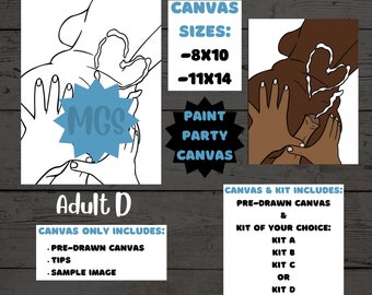 Adult D / Pre-drawn Canvas / Pre-Sketched Canvas / Outlined Canvas / Sip and Paint / Paint Kit / Canvas Painting / DIY Paint Party