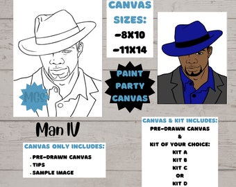 Man IV / Pre-drawn Canvas / Pre-Sketched Canvas / Outlined Canvas / Sip and Paint / Paint Kit / Canvas Painting / DIY Paint Party